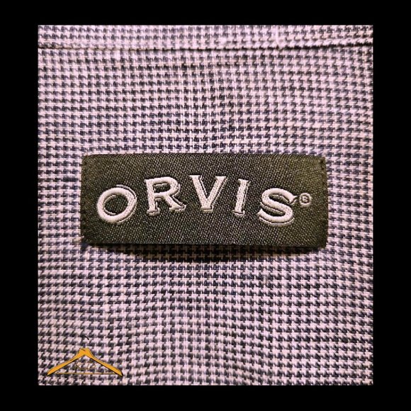Orvis Linen Shirt XL, Blue Houndstooth, Short Sleeve, Hidden Button Down Collar - Picture 3 of 10